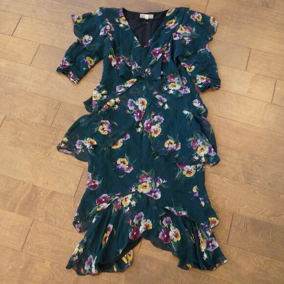 Holly Harp Dresses & Skirts - VTG Holly Harp Ruffled Tiered Floral Midi Layered Dress Green Womens Size Small
